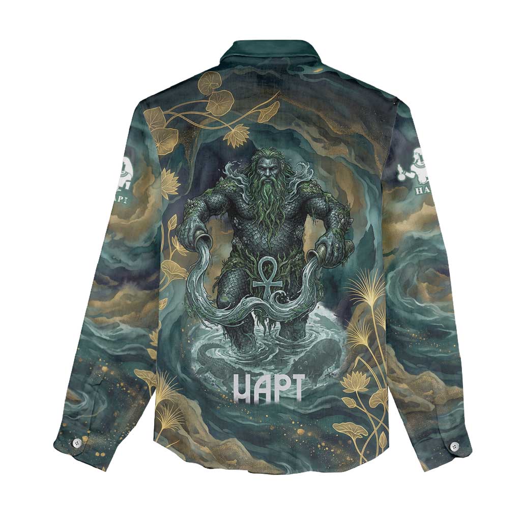 Egyptian Hapi Women Casual Shirt God of the Nile Ankh Symbol Lotus Flowers and Sacred River Energy