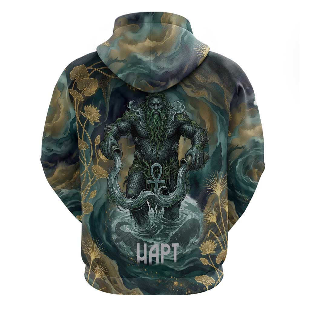 Egyptian Hapi Zip Hoodie God of the Nile Ankh Symbol Lotus Flowers and Sacred River Energy