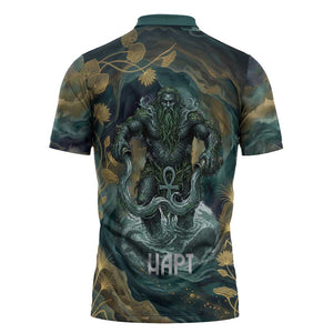 Egyptian Hapi Zipper Polo Shirt God of the Nile Ankh Symbol Lotus Flowers and Sacred River Energy