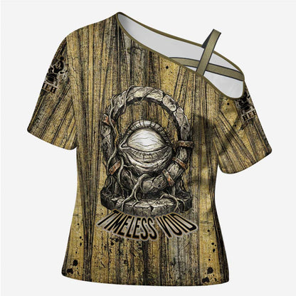 Heh and Hauhet Egyptian Cross Shoulder Shirt Timeless Gods Design Infinity Serpent and Divine Balance Ancient