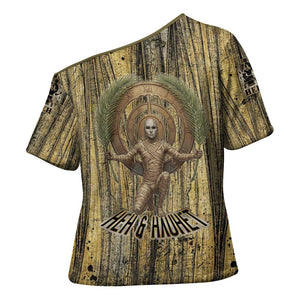 Heh and Hauhet Egyptian Cross Shoulder Shirt Timeless Gods Design Infinity Serpent and Divine Balance Ancient