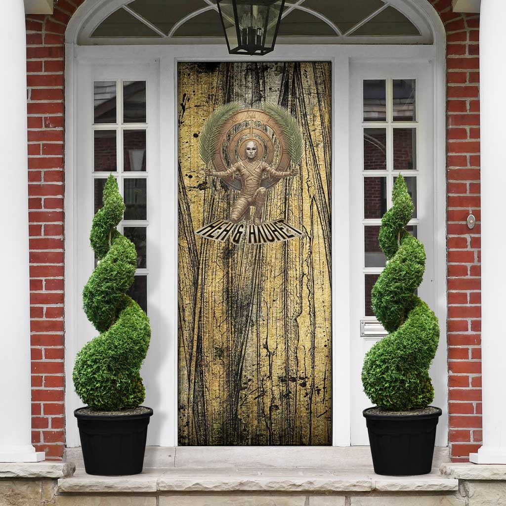 Heh and Hauhet Egyptian Door Cover Timeless Gods Design Infinity Serpent and Divine Balance Ancient