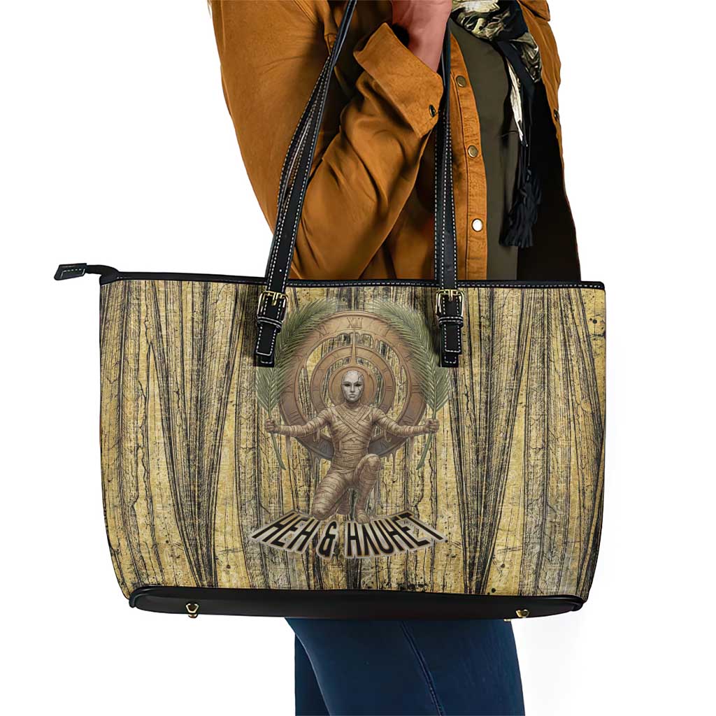 Heh and Hauhet Egyptian Leather Tote Bag Timeless Gods Design Infinity Serpent and Divine Balance Ancient