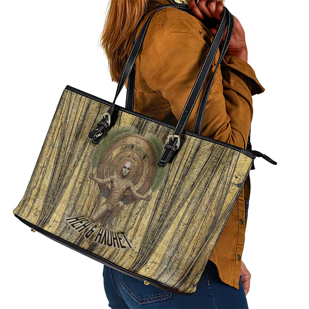 Heh and Hauhet Egyptian Leather Tote Bag Timeless Gods Design Infinity Serpent and Divine Balance Ancient