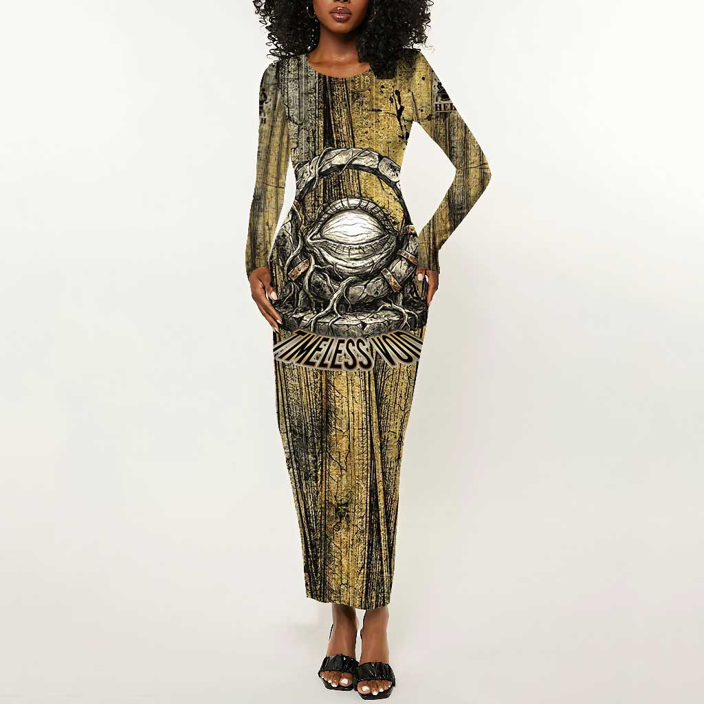 Heh and Hauhet Egyptian Long Sleeve Bodycon Dress Timeless Gods Design Infinity Serpent and Divine Balance Ancient