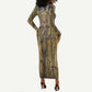 Heh and Hauhet Egyptian Long Sleeve Bodycon Dress Timeless Gods Design Infinity Serpent and Divine Balance Ancient