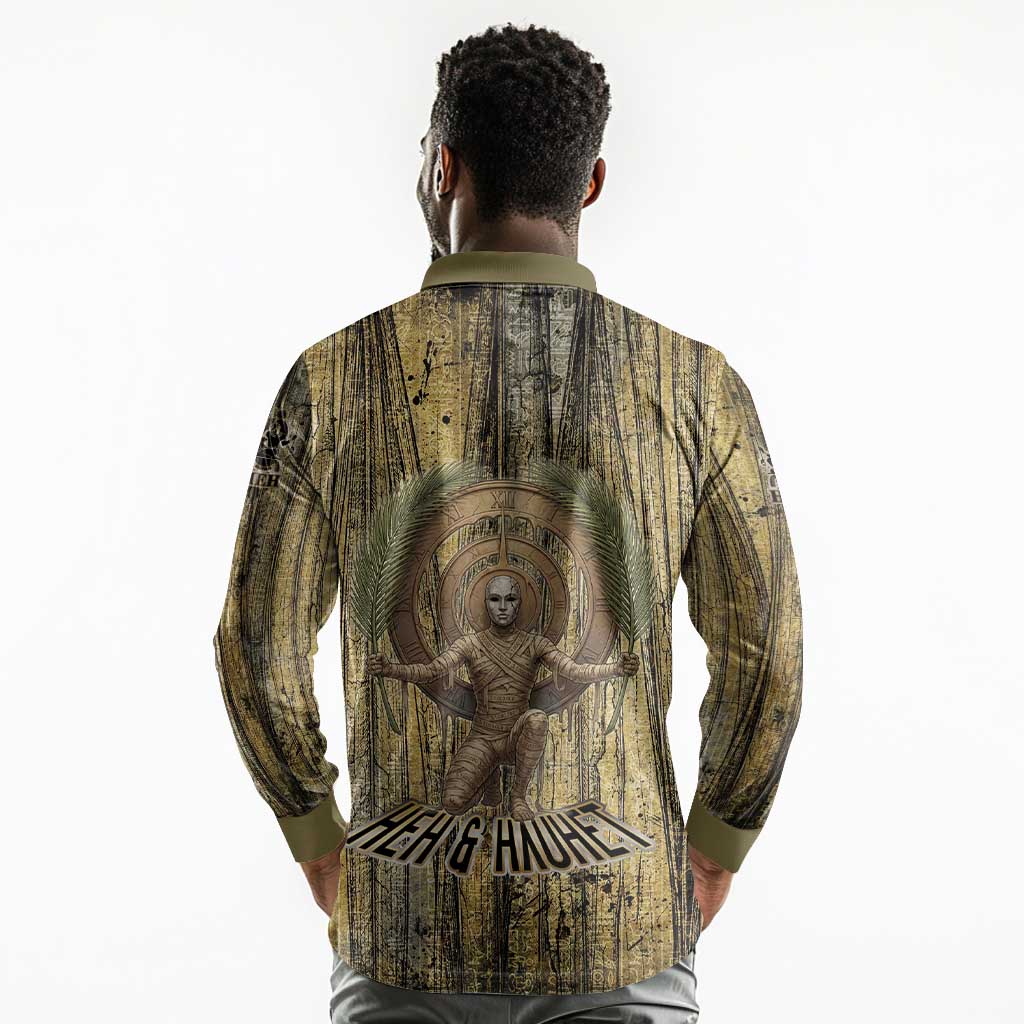 Heh and Hauhet Egyptian Long Sleeve Polo Shirt Timeless Gods Design Infinity Serpent and Divine Balance Ancient