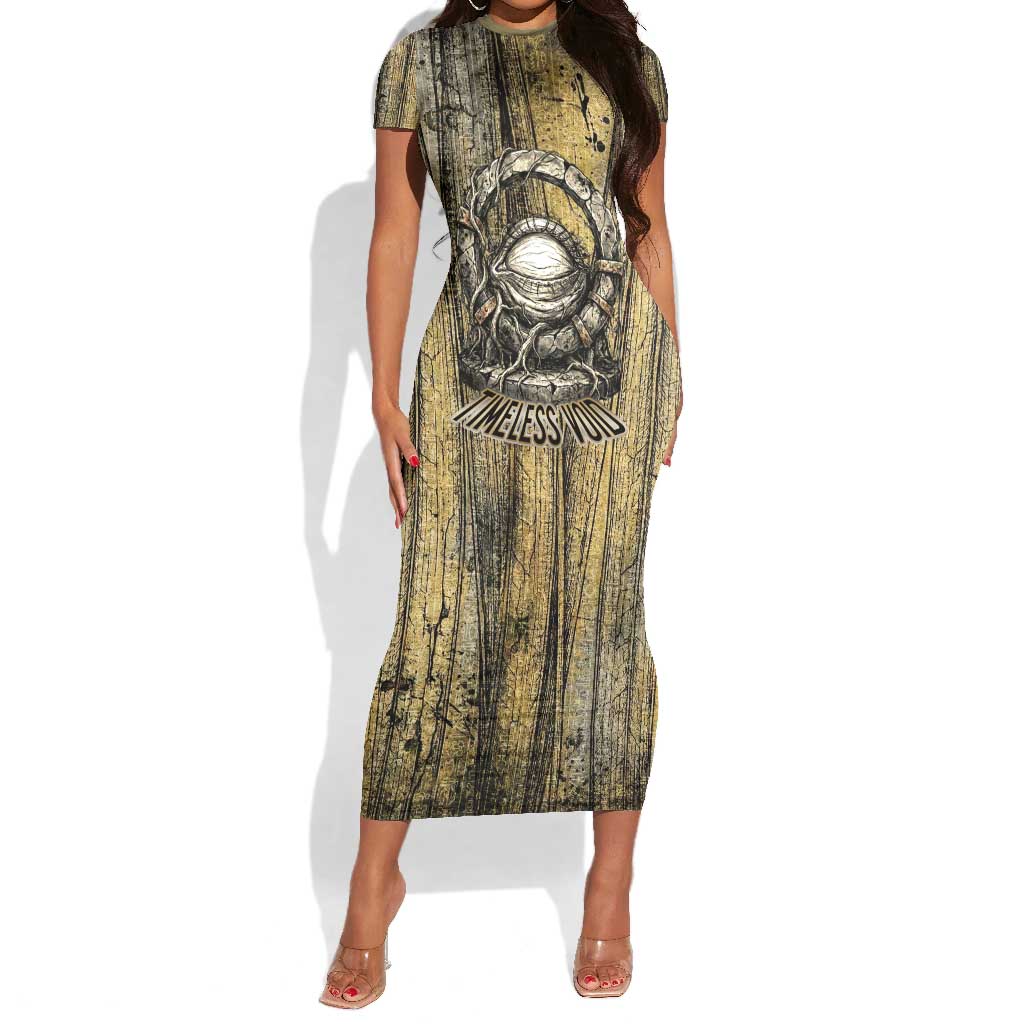 Heh and Hauhet Egyptian Short Sleeve Bodycon Dress Timeless Gods Design Infinity Serpent and Divine Balance Ancient