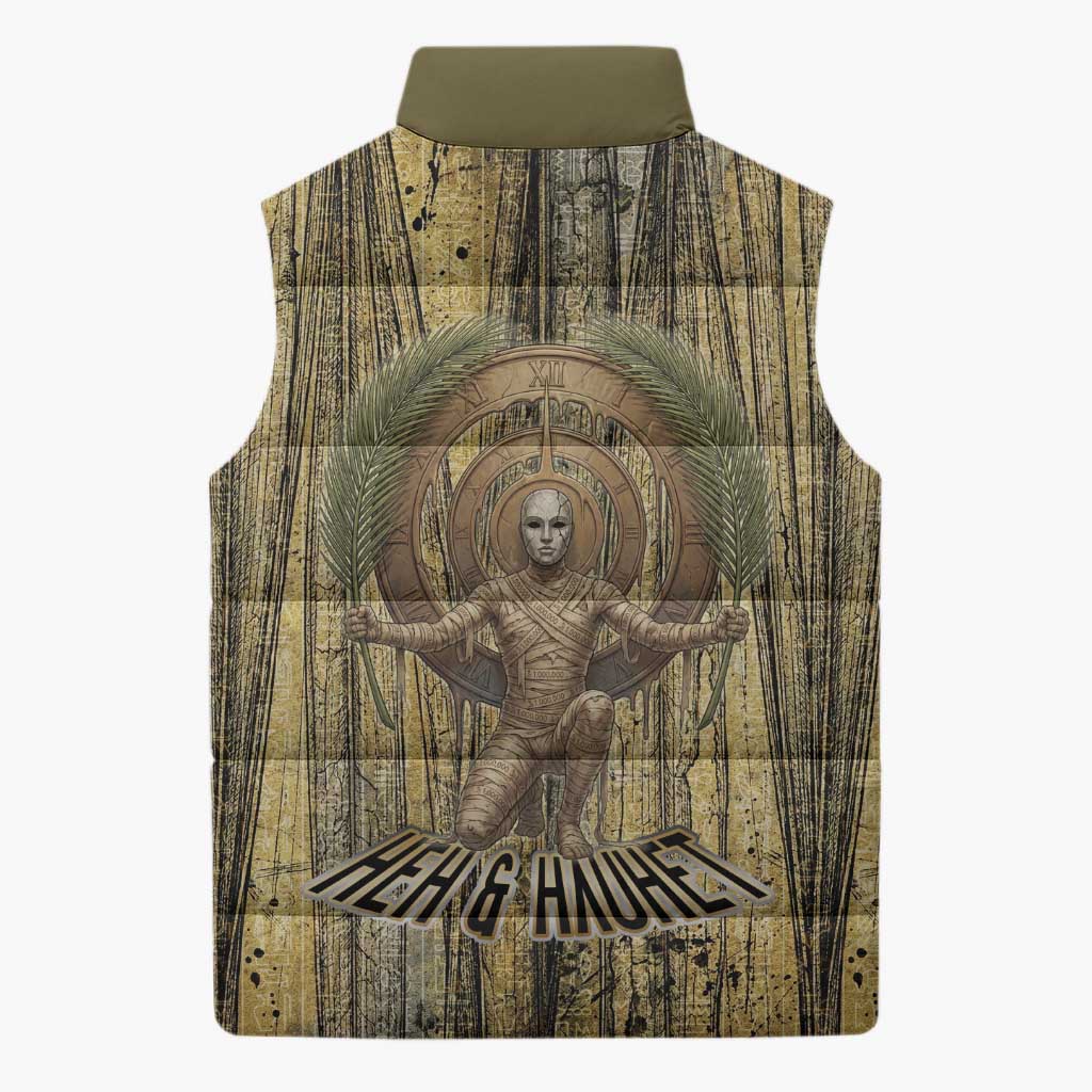 Heh and Hauhet Egyptian Sleeveless Puffer Jacket Timeless Gods Design Infinity Serpent and Divine Balance Ancient