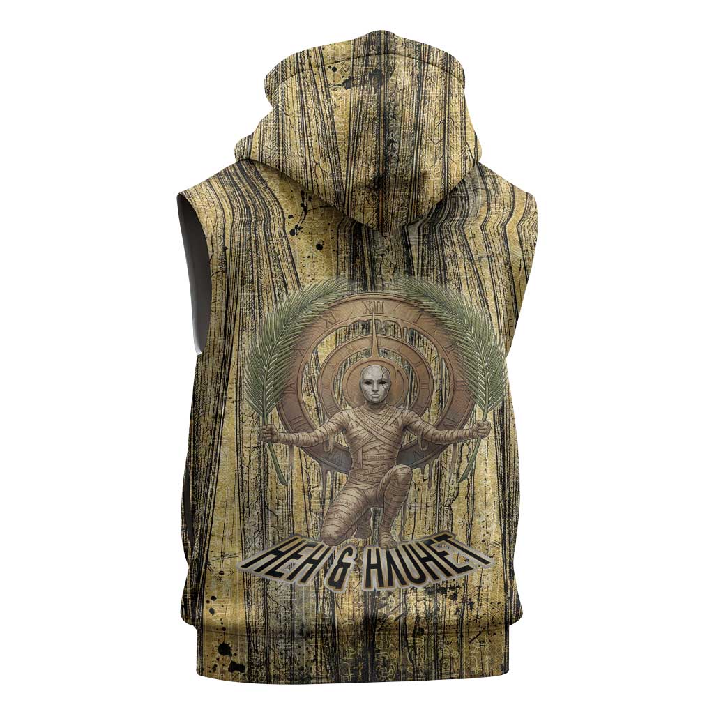 Heh and Hauhet Egyptian Sleeveless Zip Hoodie Timeless Gods Design Infinity Serpent and Divine Balance Ancient