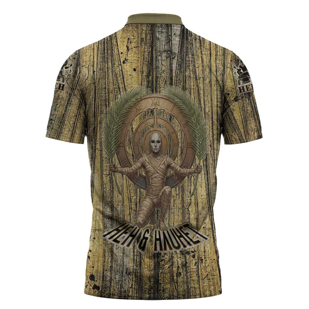 Heh and Hauhet Egyptian Zipper Polo Shirt Timeless Gods Design Infinity Serpent and Divine Balance Ancient
