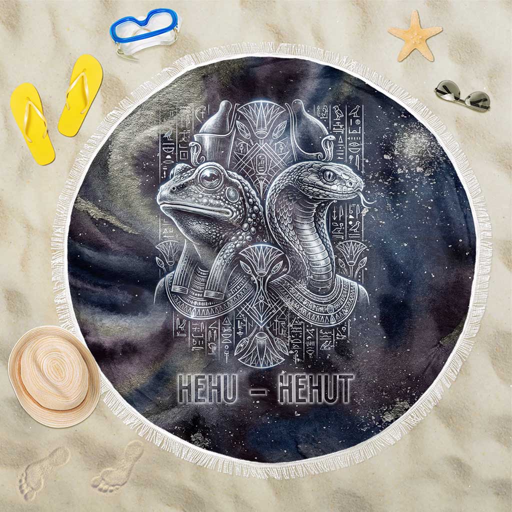 Egyptian Heh and Hauhet Beach Blanket Serpent Duo Design Cosmic Infinity and Eternal Balance Motif