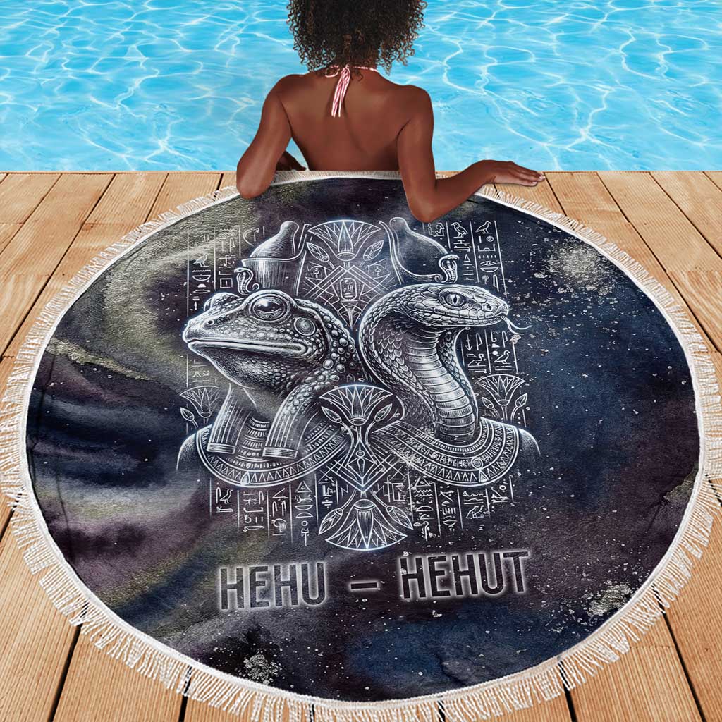 Egyptian Heh and Hauhet Beach Blanket Serpent Duo Design Cosmic Infinity and Eternal Balance Motif