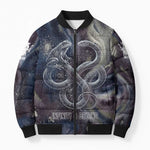 Egyptian Heh and Hauhet Bomber Puffer Jacket Serpent Duo Design Cosmic Infinity and Eternal Balance Motif