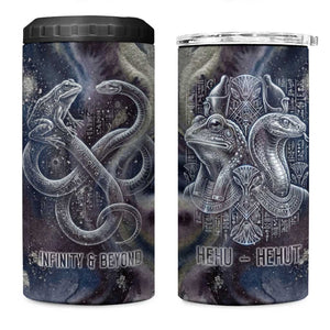 Egyptian Heh and Hauhet 4 in 1 Can Cooler Tumbler Serpent Duo Design Cosmic Infinity and Eternal Balance Motif