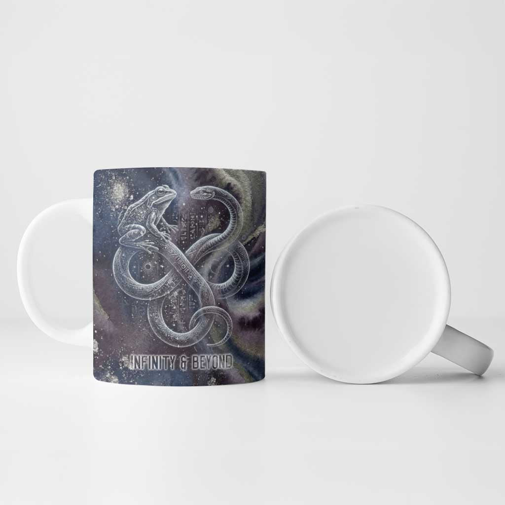 Egyptian Heh and Hauhet Ceramic Mug Serpent Duo Design Cosmic Infinity and Eternal Balance Motif
