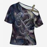 Egyptian Heh and Hauhet Cross Shoulder Shirt Serpent Duo Design Cosmic Infinity and Eternal Balance Motif