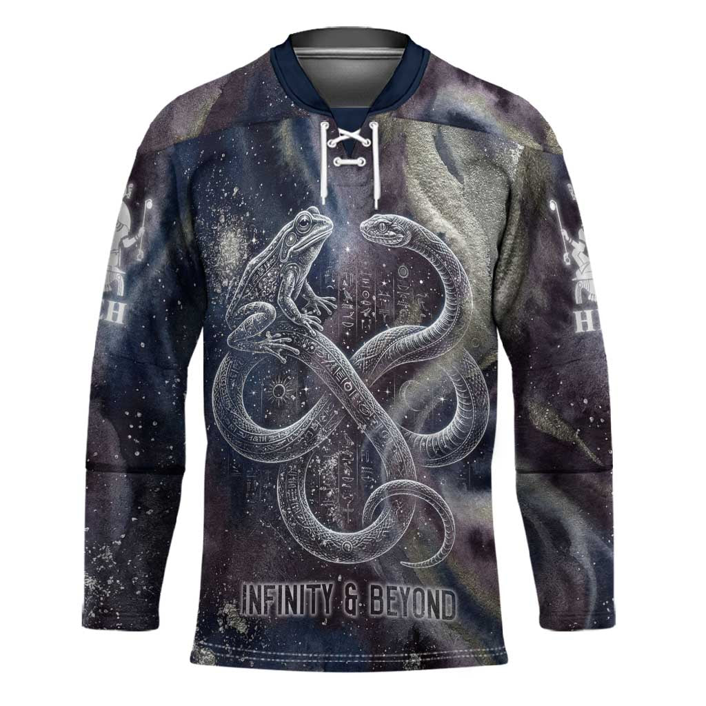 Egyptian Heh and Hauhet Hockey Jersey Serpent Duo Design Cosmic Infinity and Eternal Balance Motif