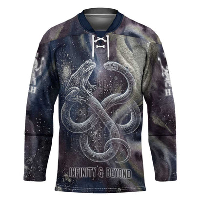 Egyptian Heh and Hauhet Hockey Jersey Serpent Duo Design Cosmic Infinity and Eternal Balance Motif
