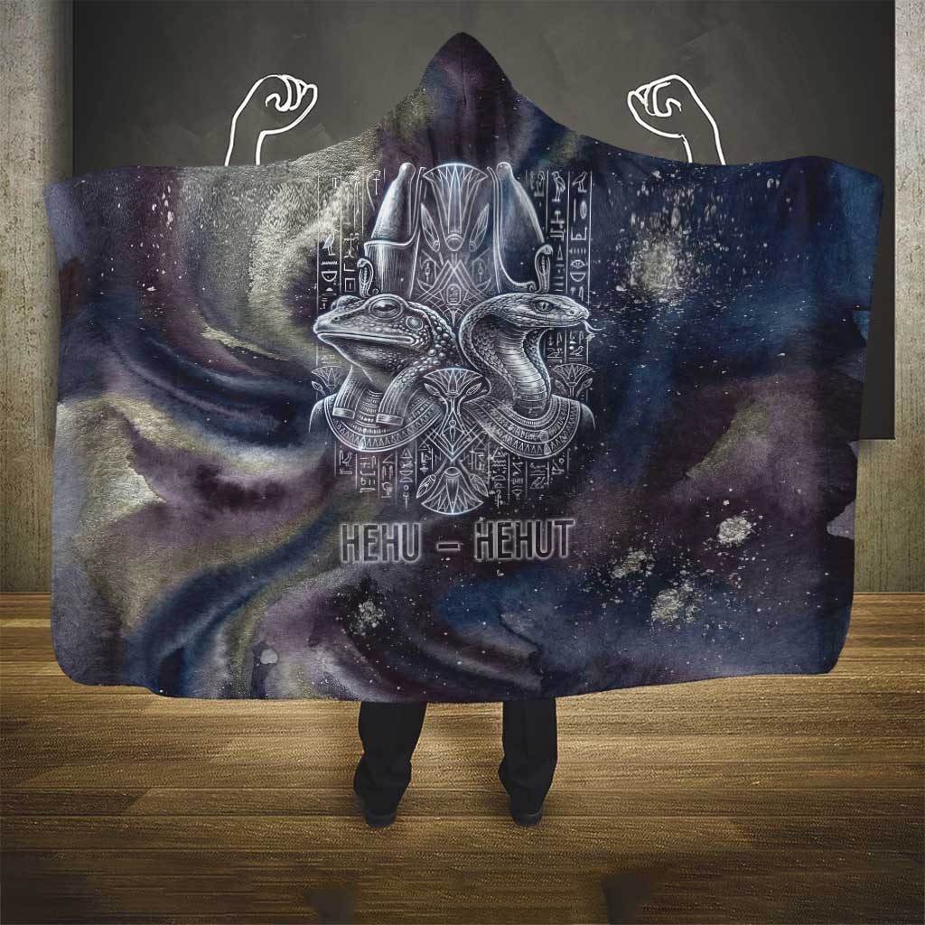 Egyptian Heh and Hauhet Hooded Blanket Serpent Duo Design Cosmic Infinity and Eternal Balance Motif