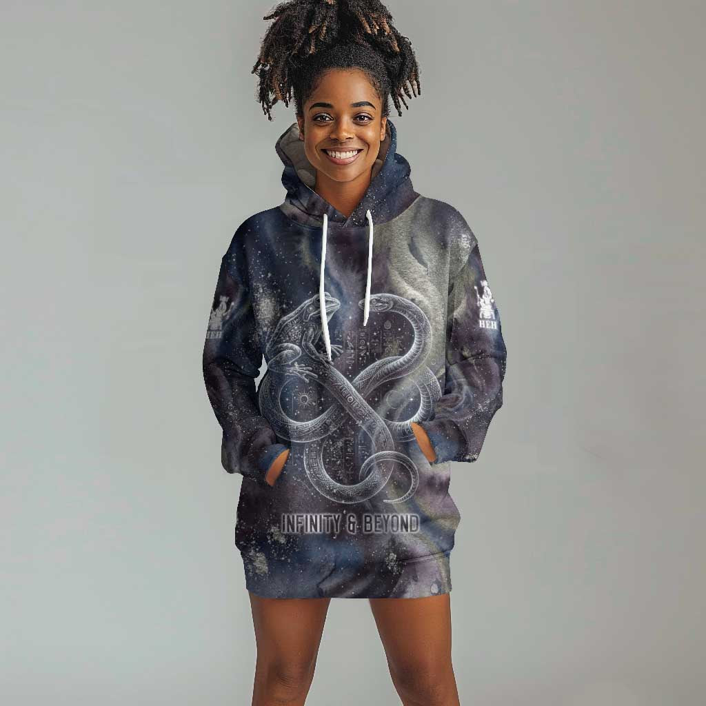 Egyptian Heh and Hauhet Hoodie Dress Serpent Duo Design Cosmic Infinity and Eternal Balance Motif