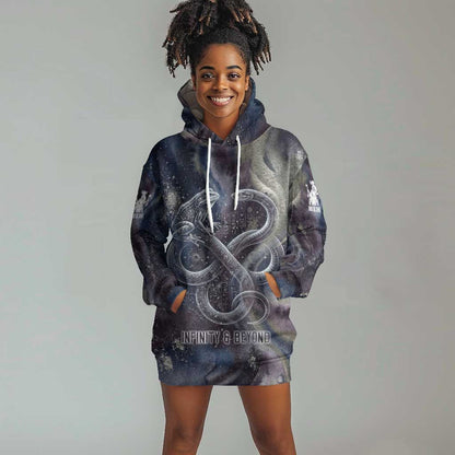 Egyptian Heh and Hauhet Hoodie Dress Serpent Duo Design Cosmic Infinity and Eternal Balance Motif