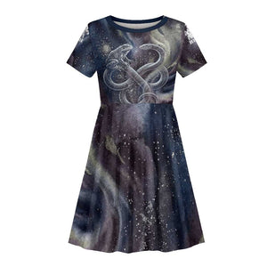 Egyptian Heh and Hauhet Kid Short Sleeve Dress Serpent Duo Design Cosmic Infinity and Eternal Balance Motif