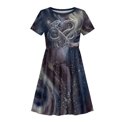 Egyptian Heh and Hauhet Kid Short Sleeve Dress Serpent Duo Design Cosmic Infinity and Eternal Balance Motif