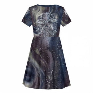 Egyptian Heh and Hauhet Kid Short Sleeve Dress Serpent Duo Design Cosmic Infinity and Eternal Balance Motif