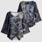 Egyptian Heh and Hauhet Kimono Sleeve Blouse Serpent Duo Design Cosmic Infinity and Eternal Balance Motif