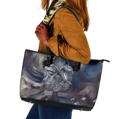 Egyptian Heh and Hauhet Leather Tote Bag Serpent Duo Design Cosmic Infinity and Eternal Balance Motif