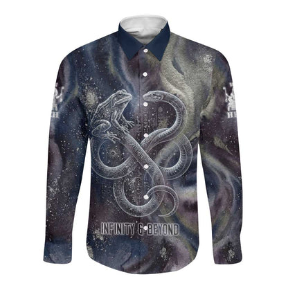 Egyptian Heh and Hauhet Long Sleeve Button Shirt Serpent Duo Design Cosmic Infinity and Eternal Balance Motif
