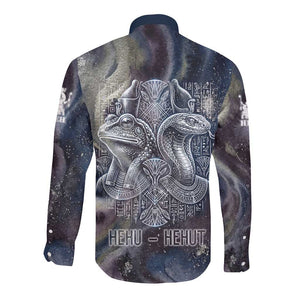 Egyptian Heh and Hauhet Long Sleeve Button Shirt Serpent Duo Design Cosmic Infinity and Eternal Balance Motif