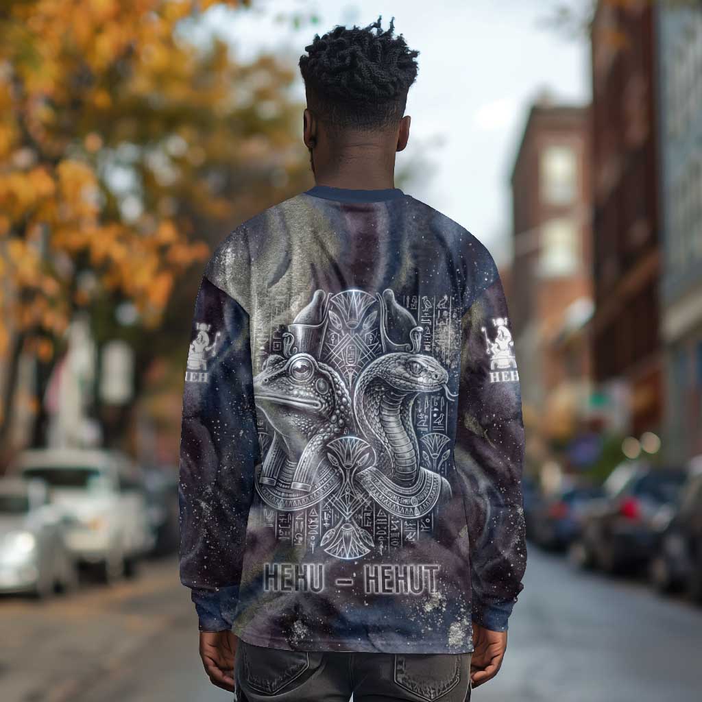 Egyptian Heh and Hauhet Long Sleeve Shirt Serpent Duo Design Cosmic Infinity and Eternal Balance Motif