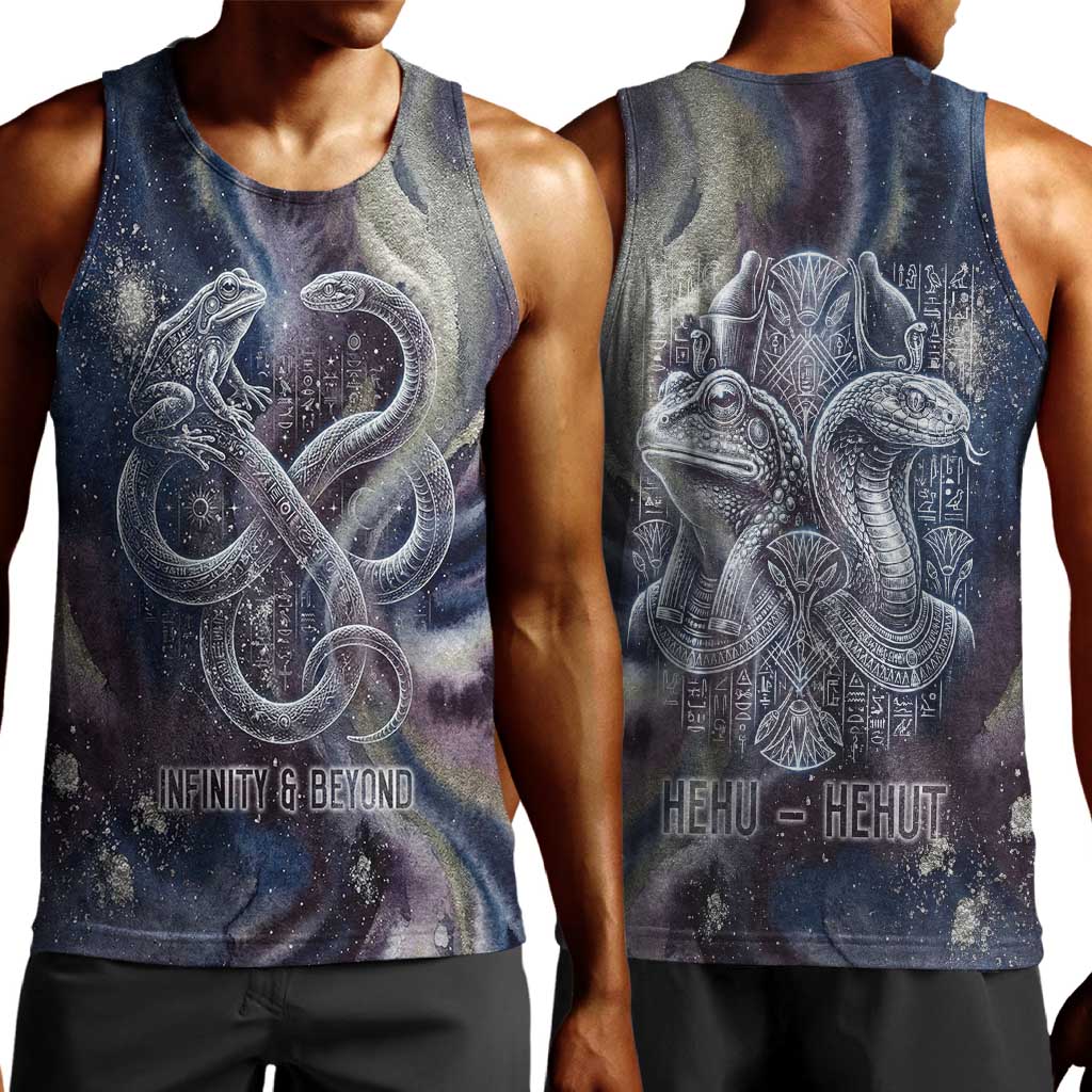 Egyptian Heh and Hauhet Men Tank Top Serpent Duo Design Cosmic Infinity and Eternal Balance Motif