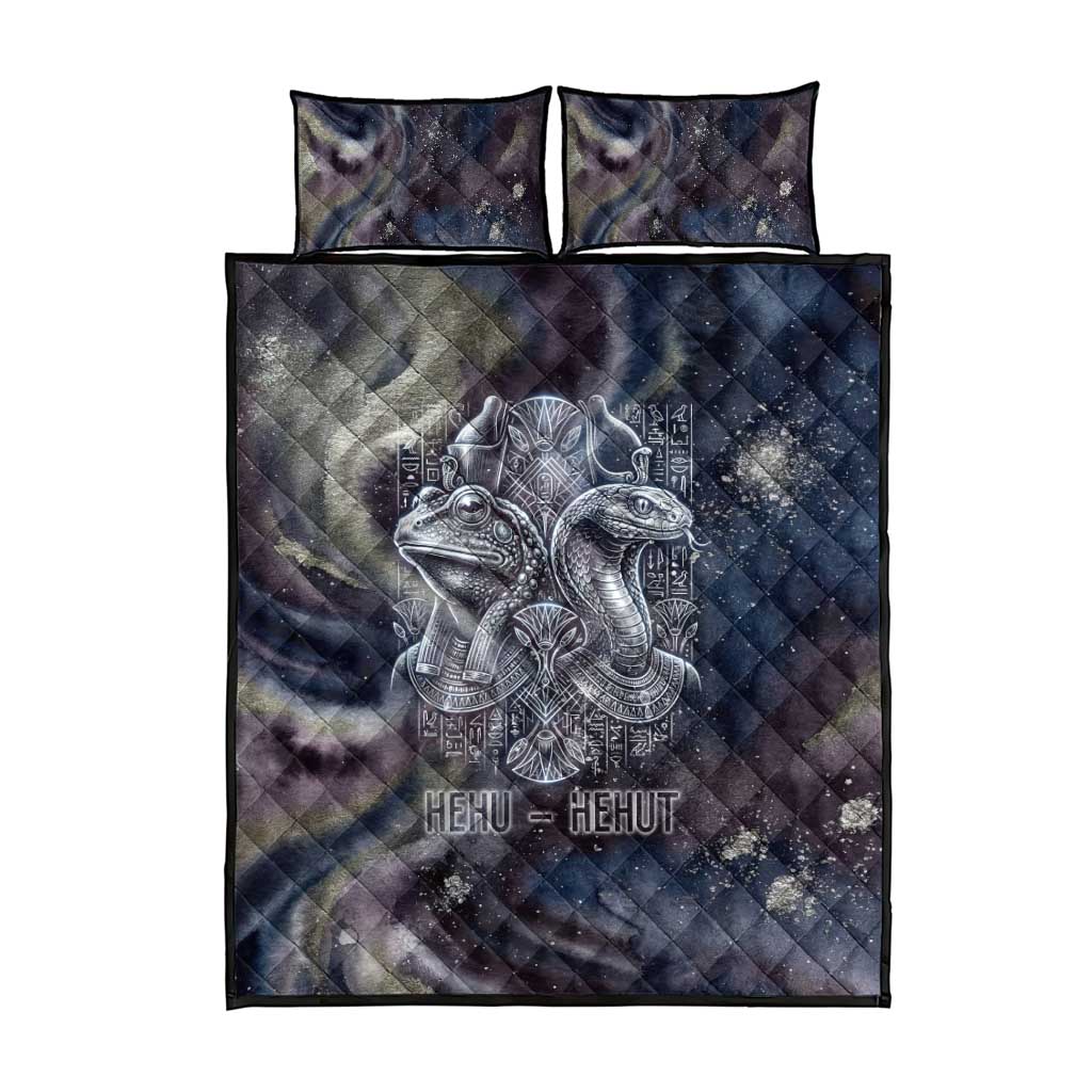 Egyptian Heh and Hauhet Quilt Bed Set Serpent Duo Design Cosmic Infinity and Eternal Balance Motif
