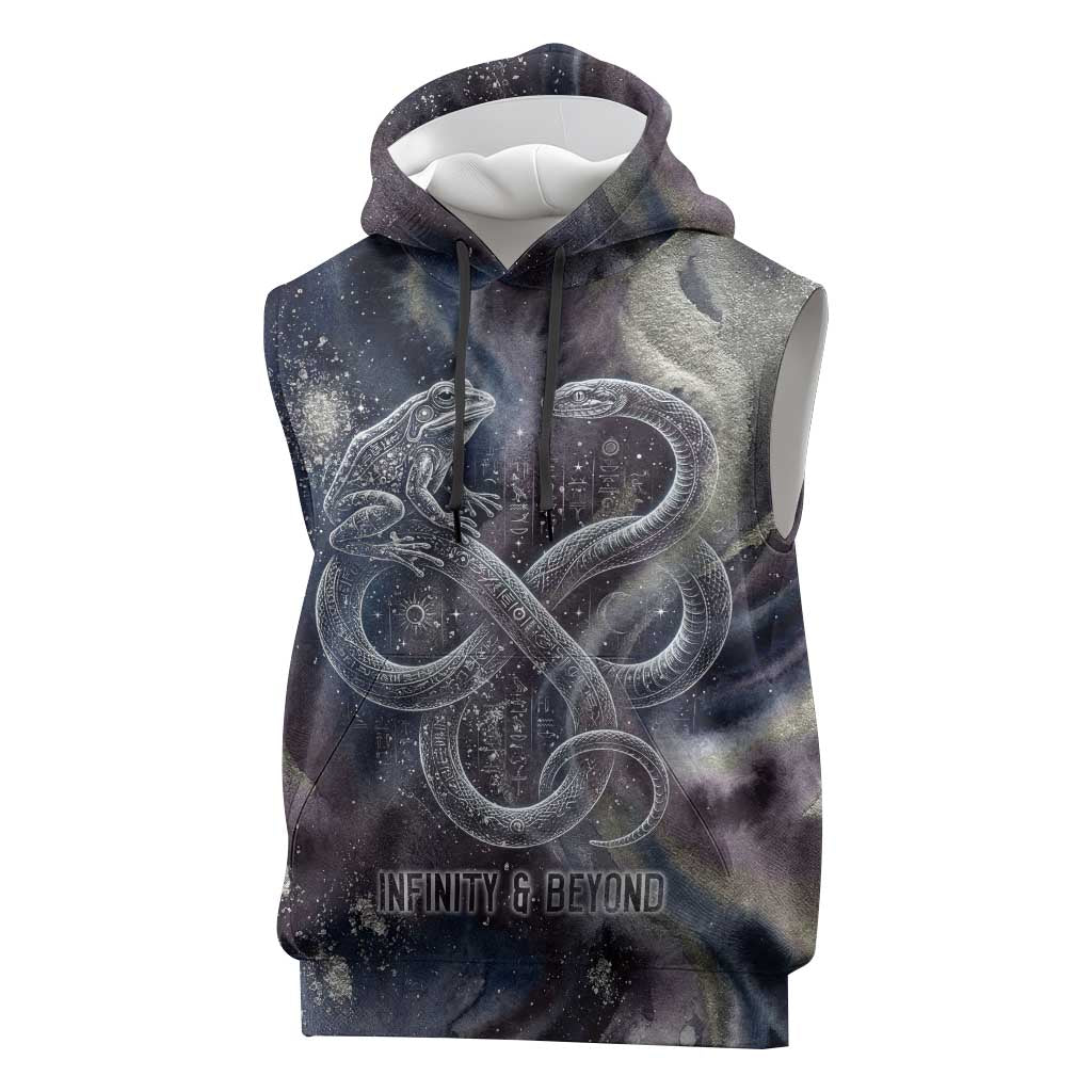 Egyptian Heh and Hauhet Sleeveless Hoodie Serpent Duo Design Cosmic Infinity and Eternal Balance Motif