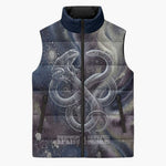 Egyptian Heh and Hauhet Sleeveless Puffer Jacket Serpent Duo Design Cosmic Infinity and Eternal Balance Motif