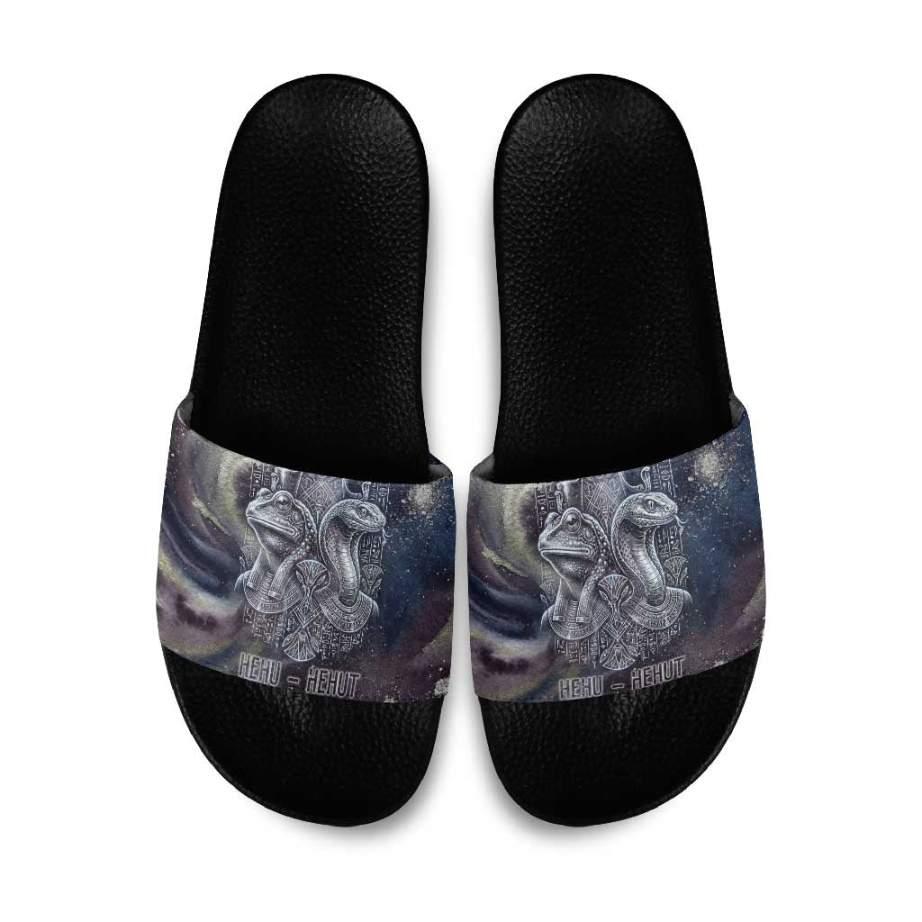 Egyptian Heh and Hauhet Slide Sandals Serpent Duo Design Cosmic Infinity and Eternal Balance Motif