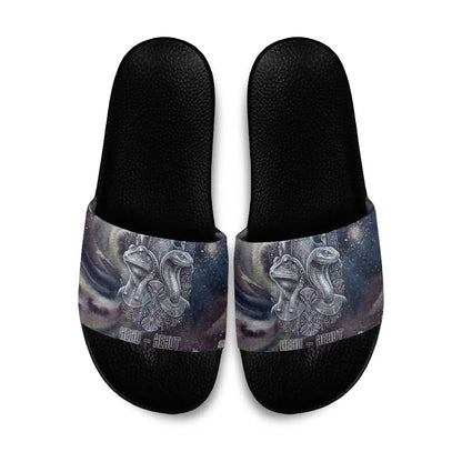 Egyptian Heh and Hauhet Slide Sandals Serpent Duo Design Cosmic Infinity and Eternal Balance Motif