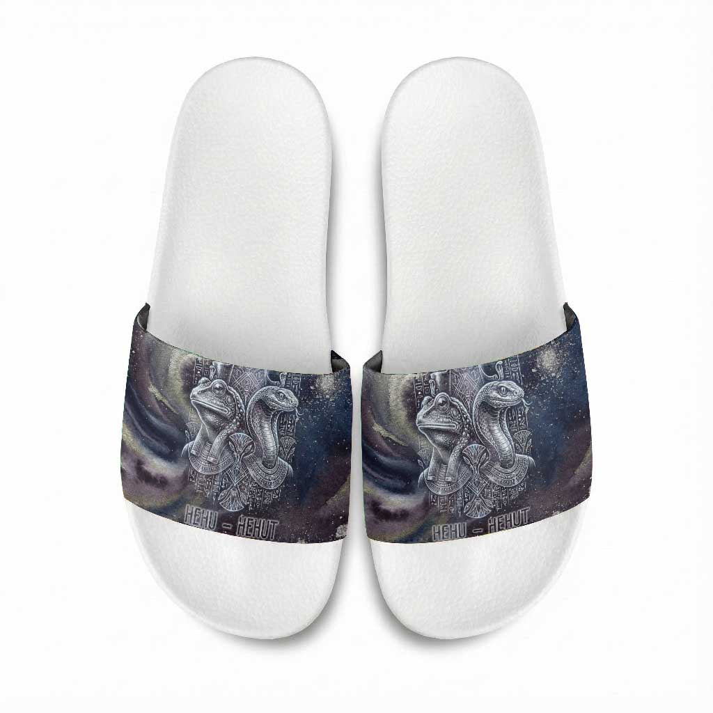 Egyptian Heh and Hauhet Slide Sandals Serpent Duo Design Cosmic Infinity and Eternal Balance Motif