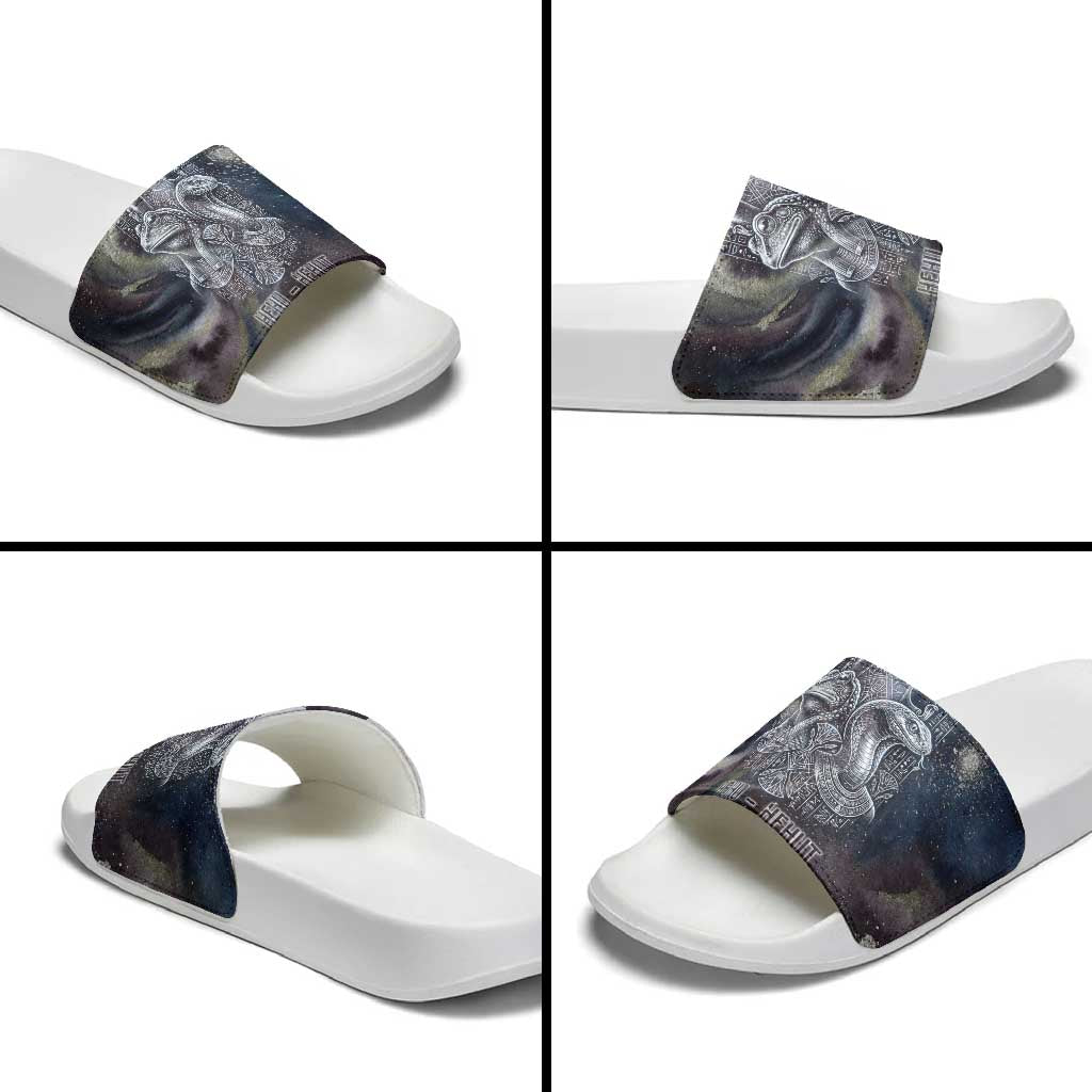 Egyptian Heh and Hauhet Slide Sandals Serpent Duo Design Cosmic Infinity and Eternal Balance Motif