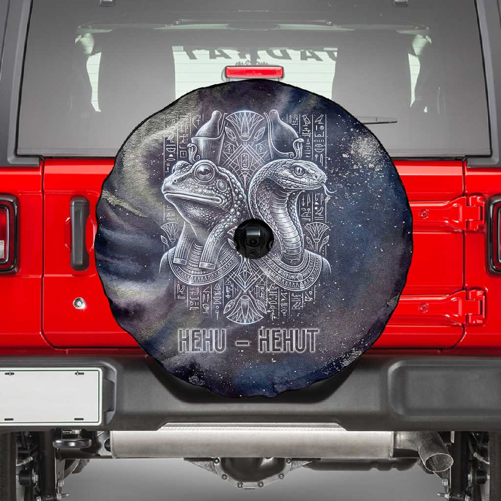 Egyptian Heh and Hauhet Spare Tire Cover Serpent Duo Design Cosmic Infinity and Eternal Balance Motif
