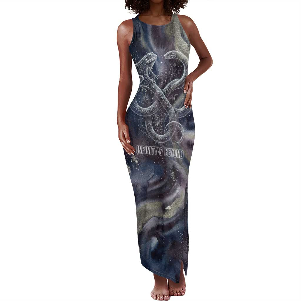 Egyptian Heh and Hauhet Tank Maxi Dress Serpent Duo Design Cosmic Infinity and Eternal Balance Motif