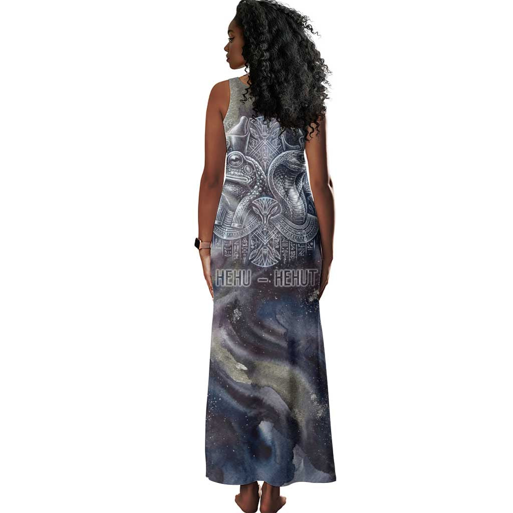 Egyptian Heh and Hauhet Tank Maxi Dress Serpent Duo Design Cosmic Infinity and Eternal Balance Motif