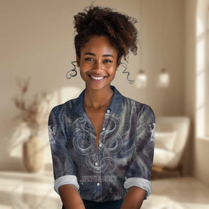Egyptian Heh and Hauhet Women Casual Shirt Serpent Duo Design Cosmic Infinity and Eternal Balance Motif