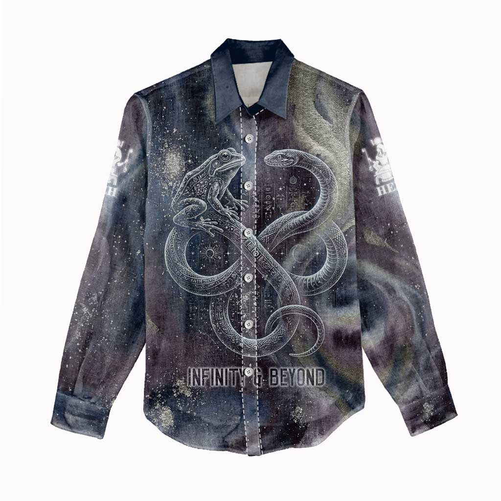 Egyptian Heh and Hauhet Women Casual Shirt Serpent Duo Design Cosmic Infinity and Eternal Balance Motif