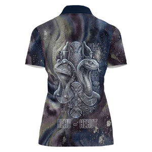 Egyptian Heh and Hauhet Women Polo Shirt Serpent Duo Design Cosmic Infinity and Eternal Balance Motif
