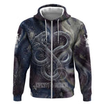 Egyptian Heh and Hauhet Zip Hoodie Serpent Duo Design Cosmic Infinity and Eternal Balance Motif