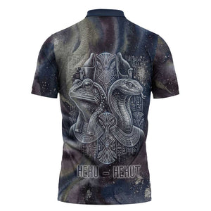Egyptian Heh and Hauhet Zipper Polo Shirt Serpent Duo Design Cosmic Infinity and Eternal Balance Motif